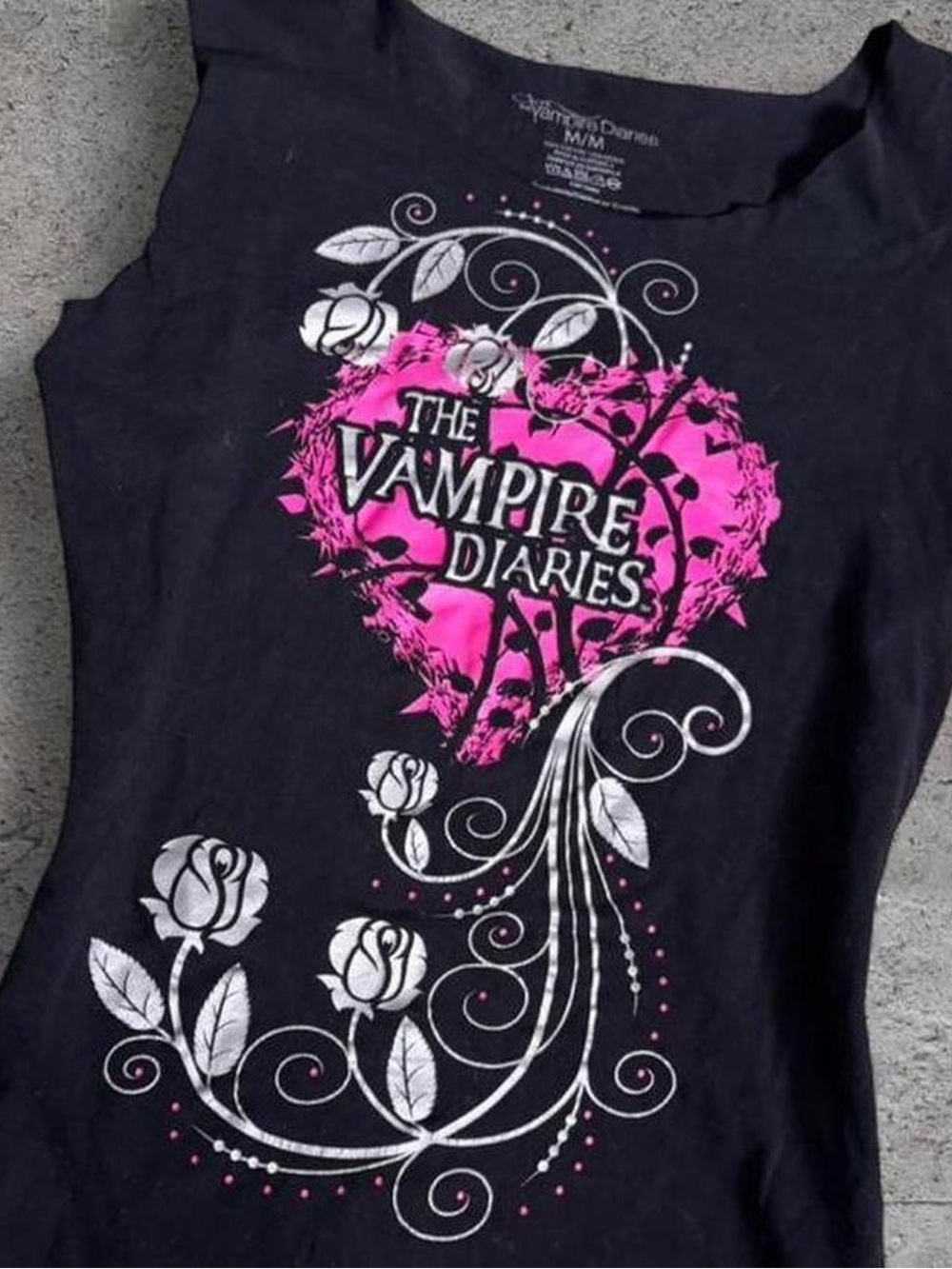 The Vampire Diaries black tank top with pink accents Cut-Off